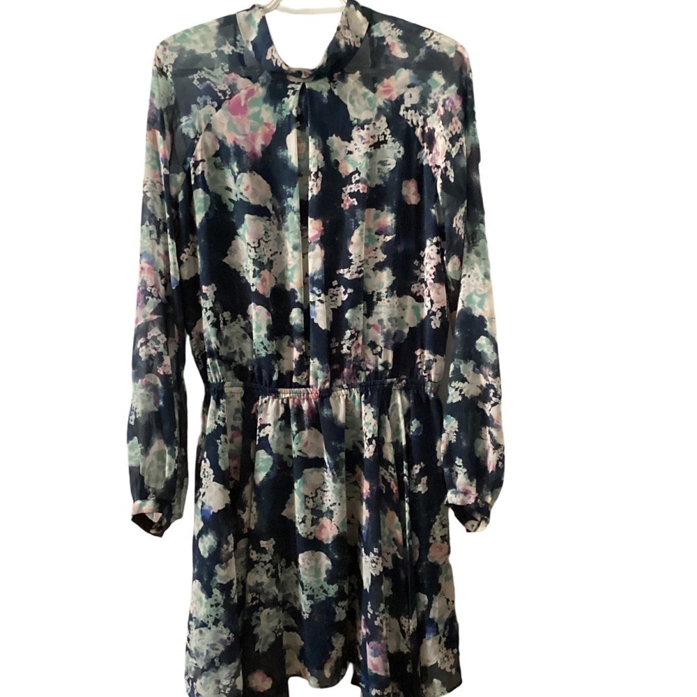 BCBG blue floral hi low mini boho chic dress